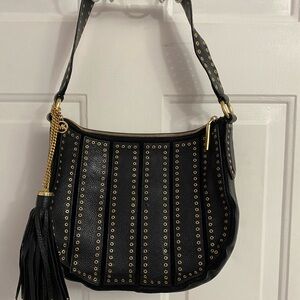 Michael Kors Brooklyn gold Grommet black leather hobo purse